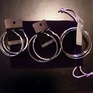 3 pair sparkly hoop earrings